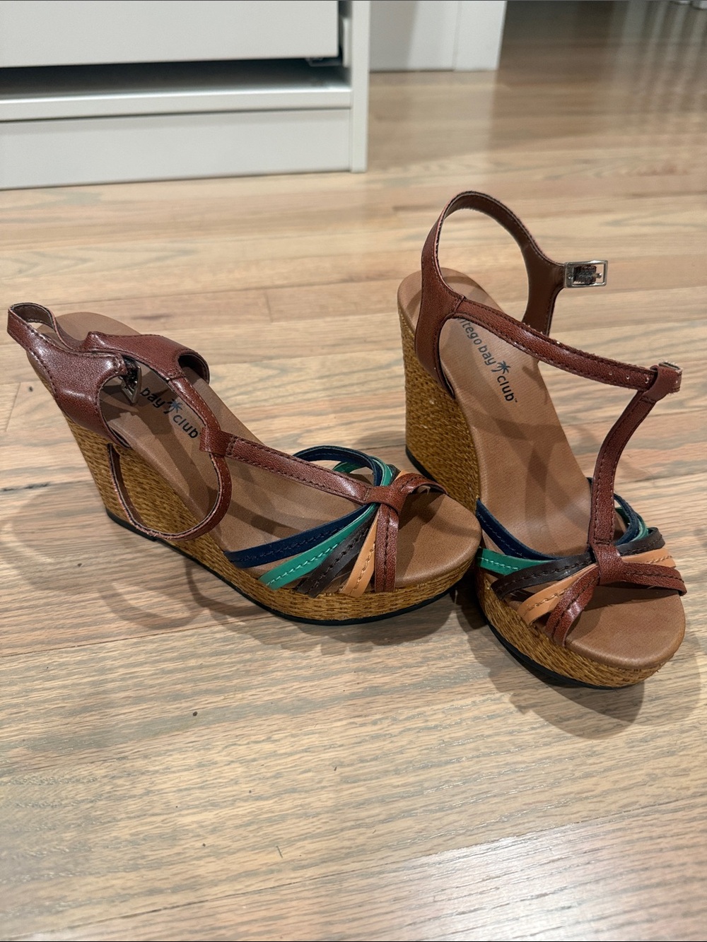 Montego Bay Club Brown Multicolor Leather Wedge Sandals